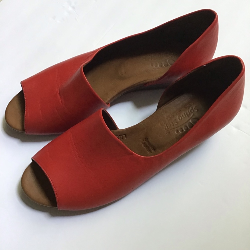 Spring Step Lesamarie Red Short Wedge Peep Toes Leather Sandals 9.5 Italy